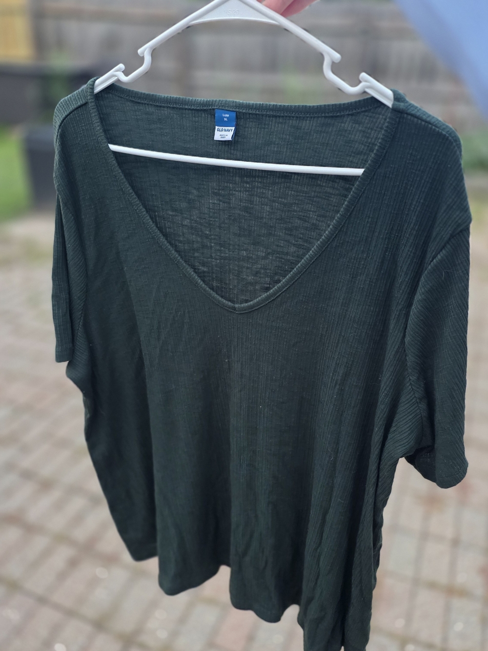 Old Navy Women's Dark Green V-Neck Ribbed Short Sleeve Tee
